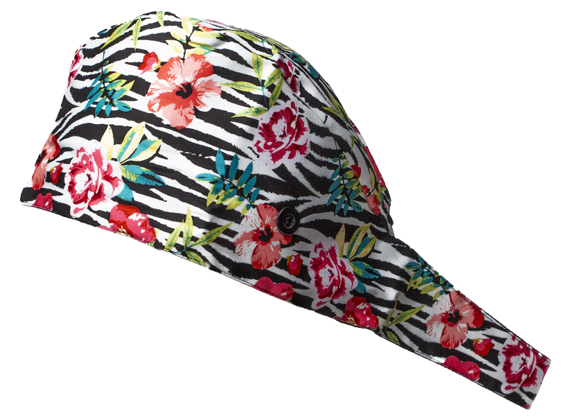 Satin line Scrub Cap with Buttons Flowers