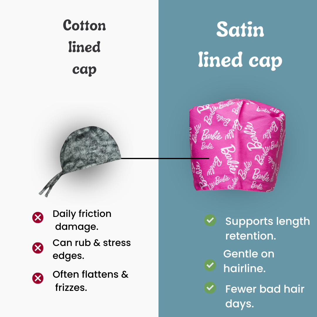 Satin line Scrub Cap with Buttons Barbie