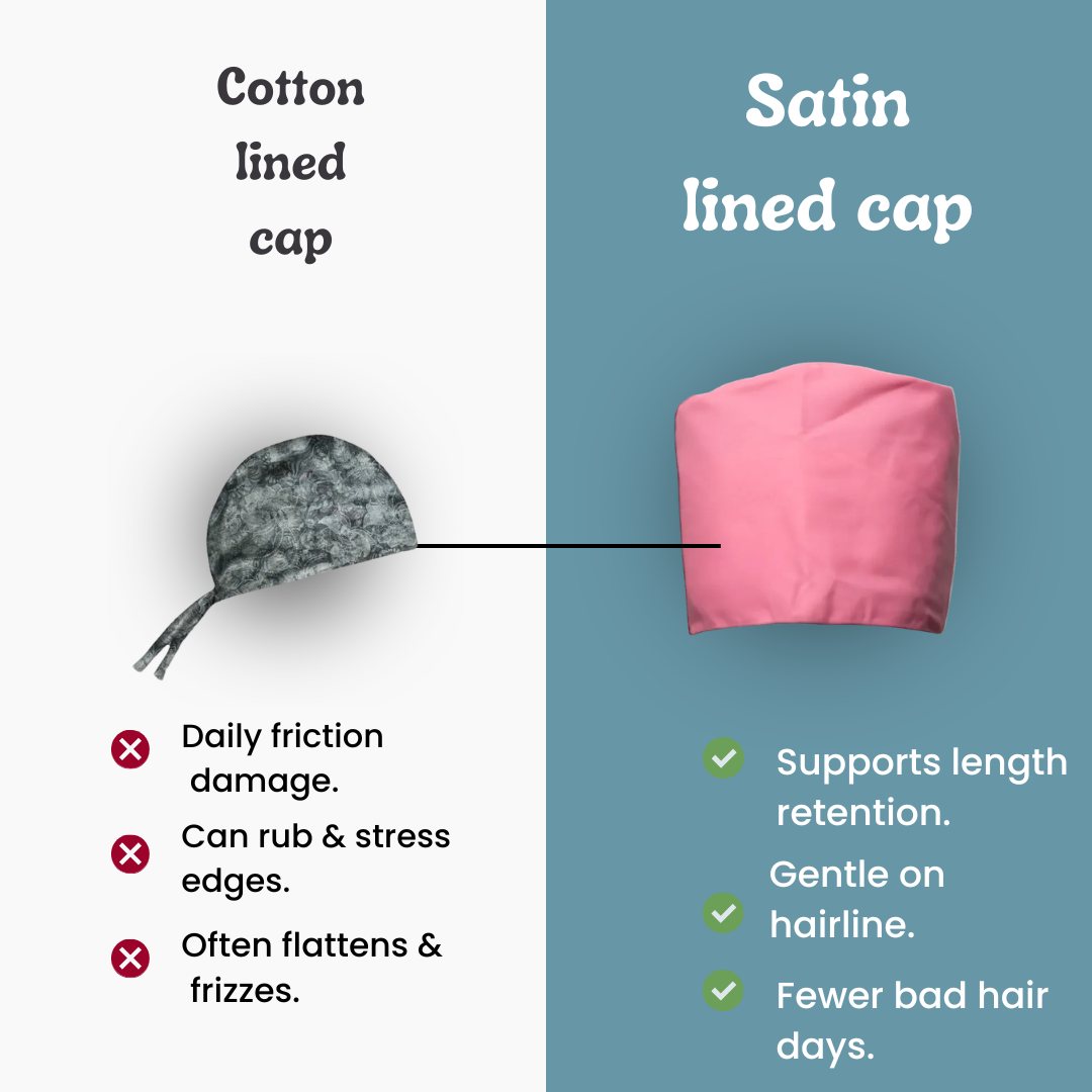 Satin line Scrub Cap with Buttons Pink