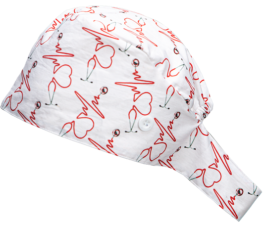 Satin Lined Scrub Cap Heartbeat & Stethoscope Print