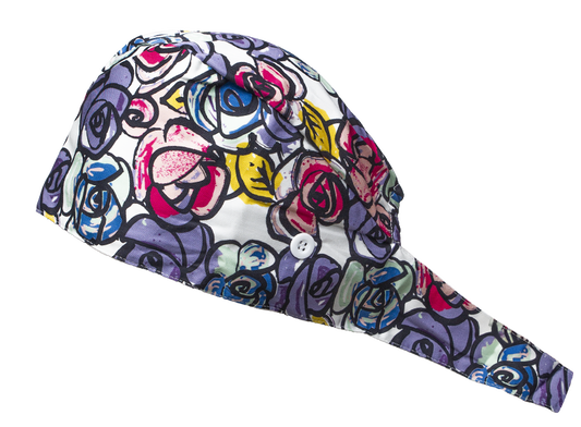 Satin line Scrub Cap with Buttons Graffiti Floral