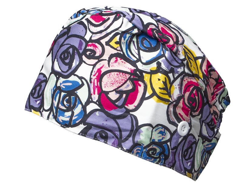 Satin line Scrub Cap with Buttons Graffiti Floral