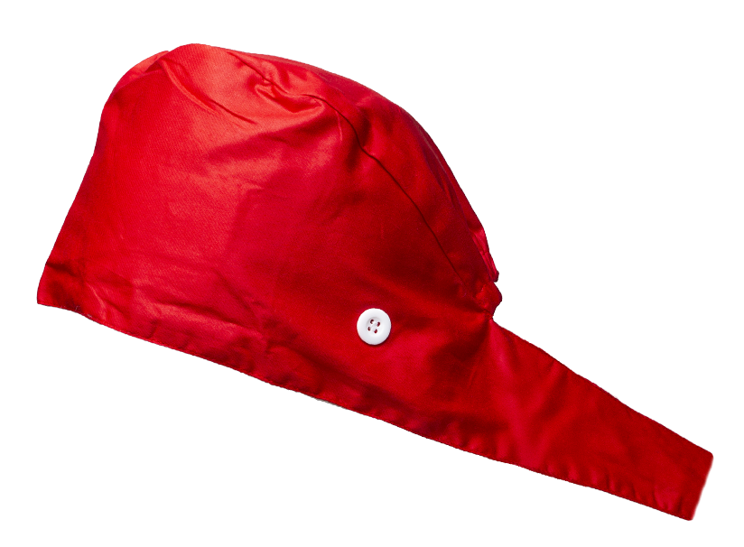 Satin line Scrub Cap with Buttons Red