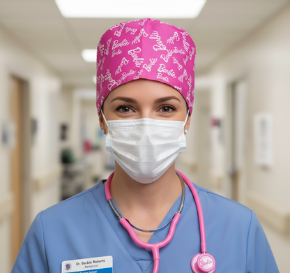 Satin line Scrub Cap with Buttons Barbie
