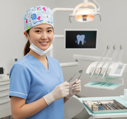 Satin line Scrub Cap with Buttons Light Blue Dental