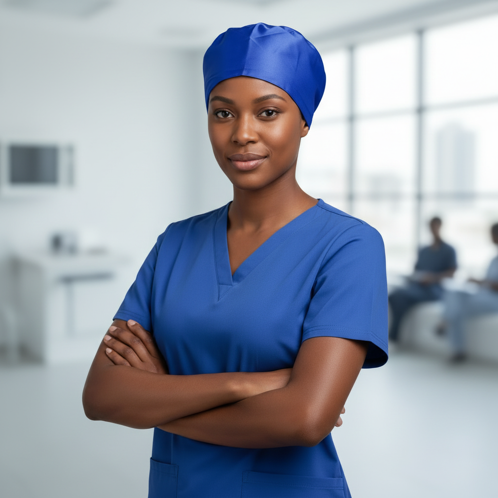 Satin line Scrub Cap with Buttons Dark Blue
