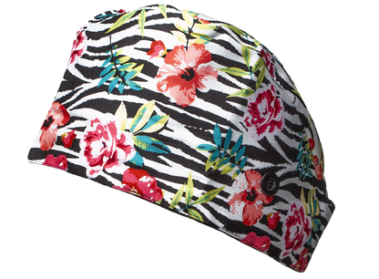 Satin line Scrub Cap with Buttons Flowers