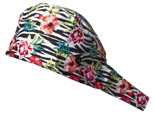 Satin line Scrub Cap with Buttons Flowers