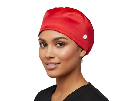 Satin line Scrub Cap with Buttons Red