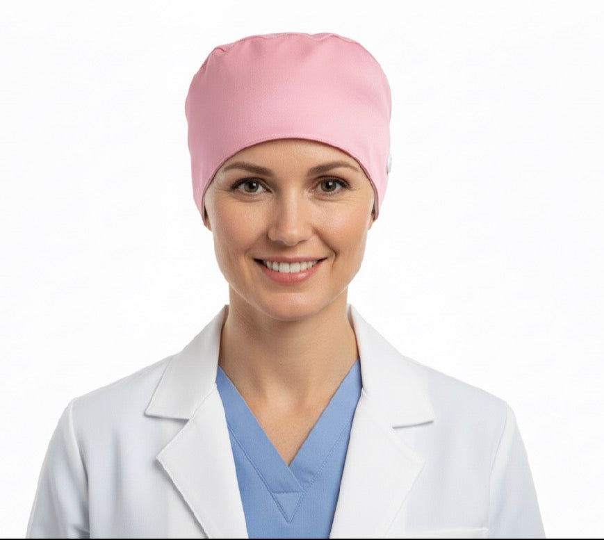 Satin line Scrub Cap with Buttons Pink