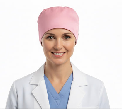 Satin line Scrub Cap with Buttons Pink