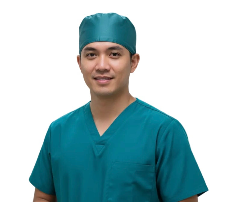 Satin line Scrub Cap with Buttons Forest Green