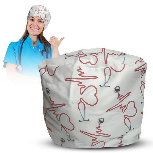 Satin Lined Scrub Cap Heartbeat & Stethoscope Print