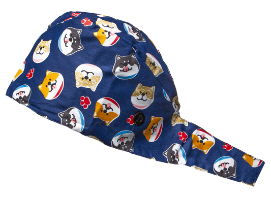 Satin line Scrub Cap with Buttons Dogs