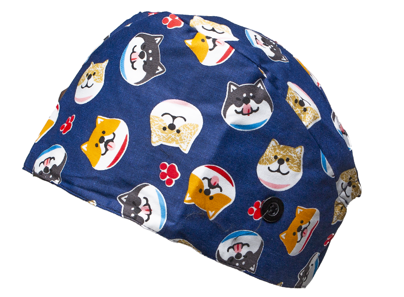 Satin line Scrub Cap with Buttons Dogs