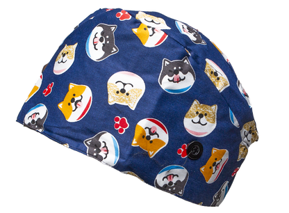 Satin line Scrub Cap with Buttons Dogs