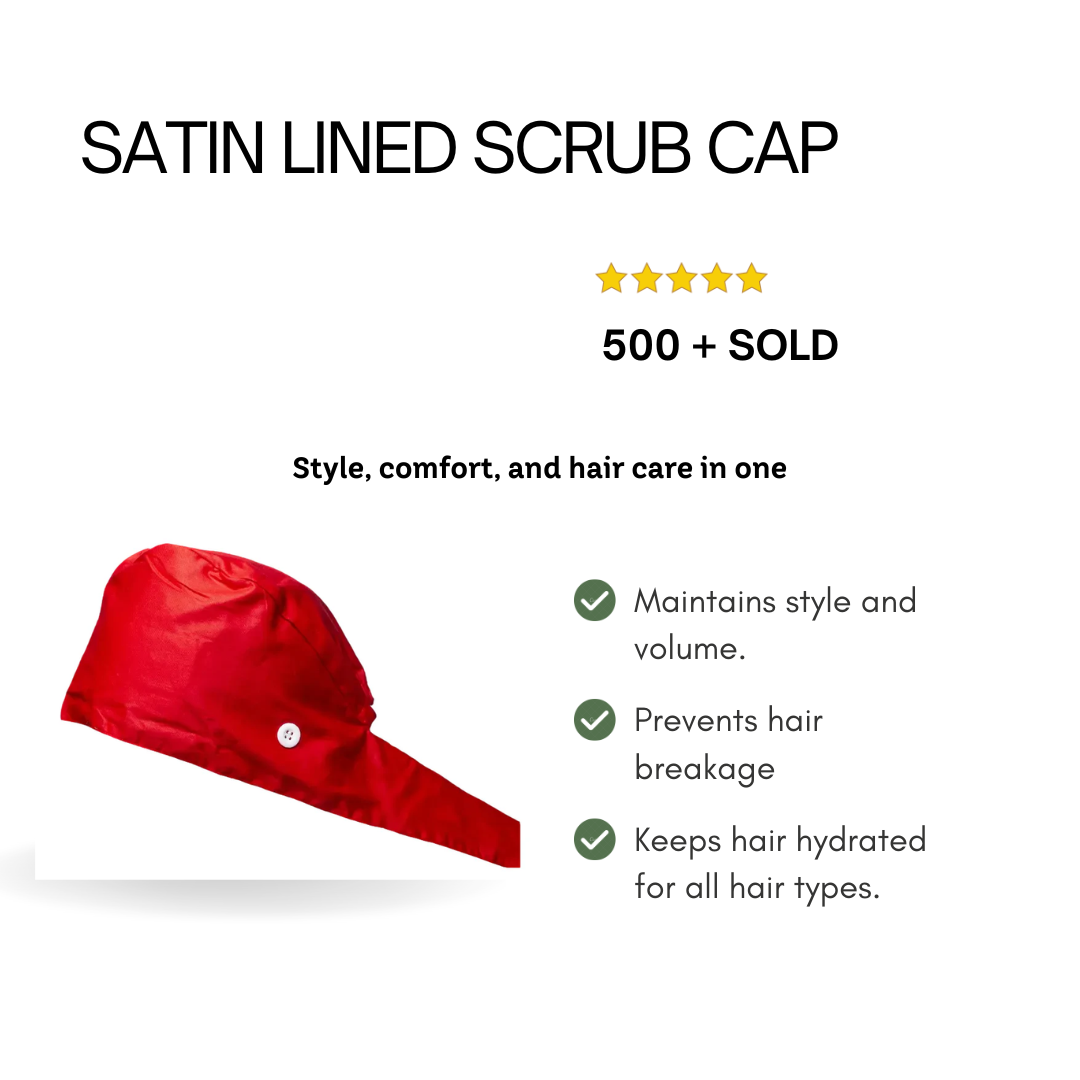 Satin line Scrub Cap with Buttons Red