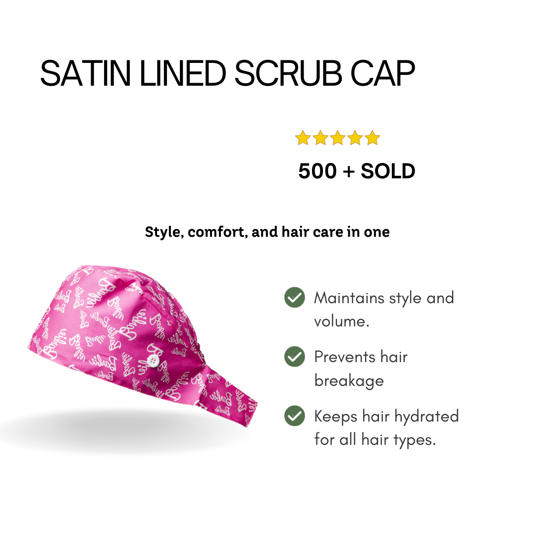 Satin line Scrub Cap with Buttons Barbie