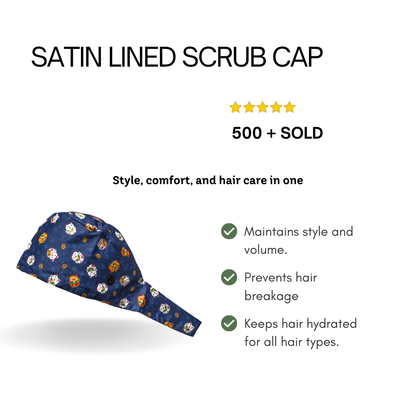 Satin line Scrub Cap with Buttons Small Cats