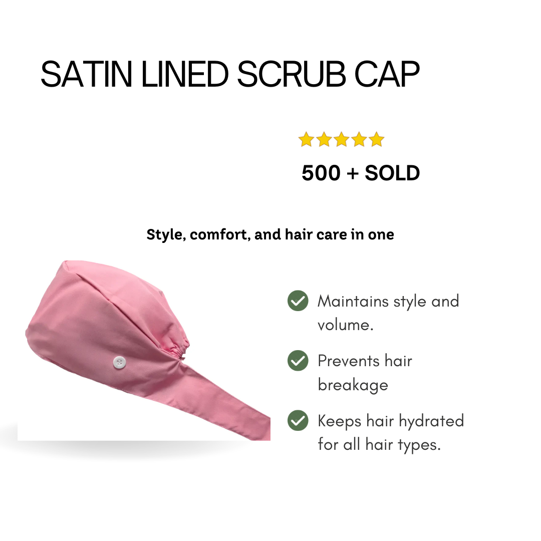 Satin line Scrub Cap with Buttons Pink