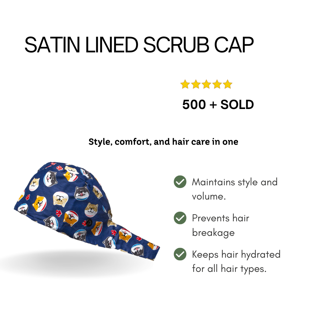 Satin line Scrub Cap with Buttons Dogs