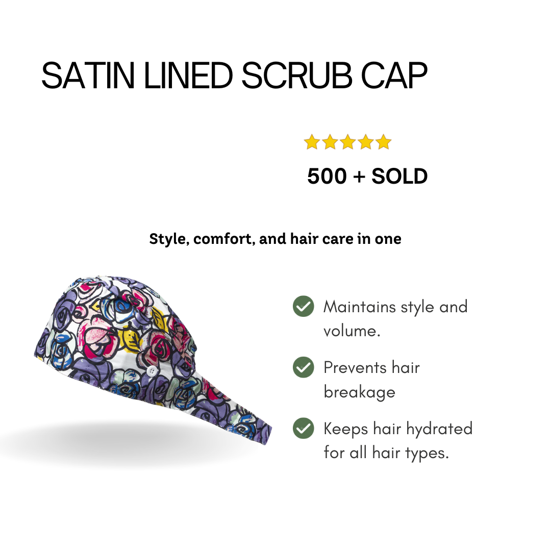 Satin line Scrub Cap with Buttons Graffiti Floral