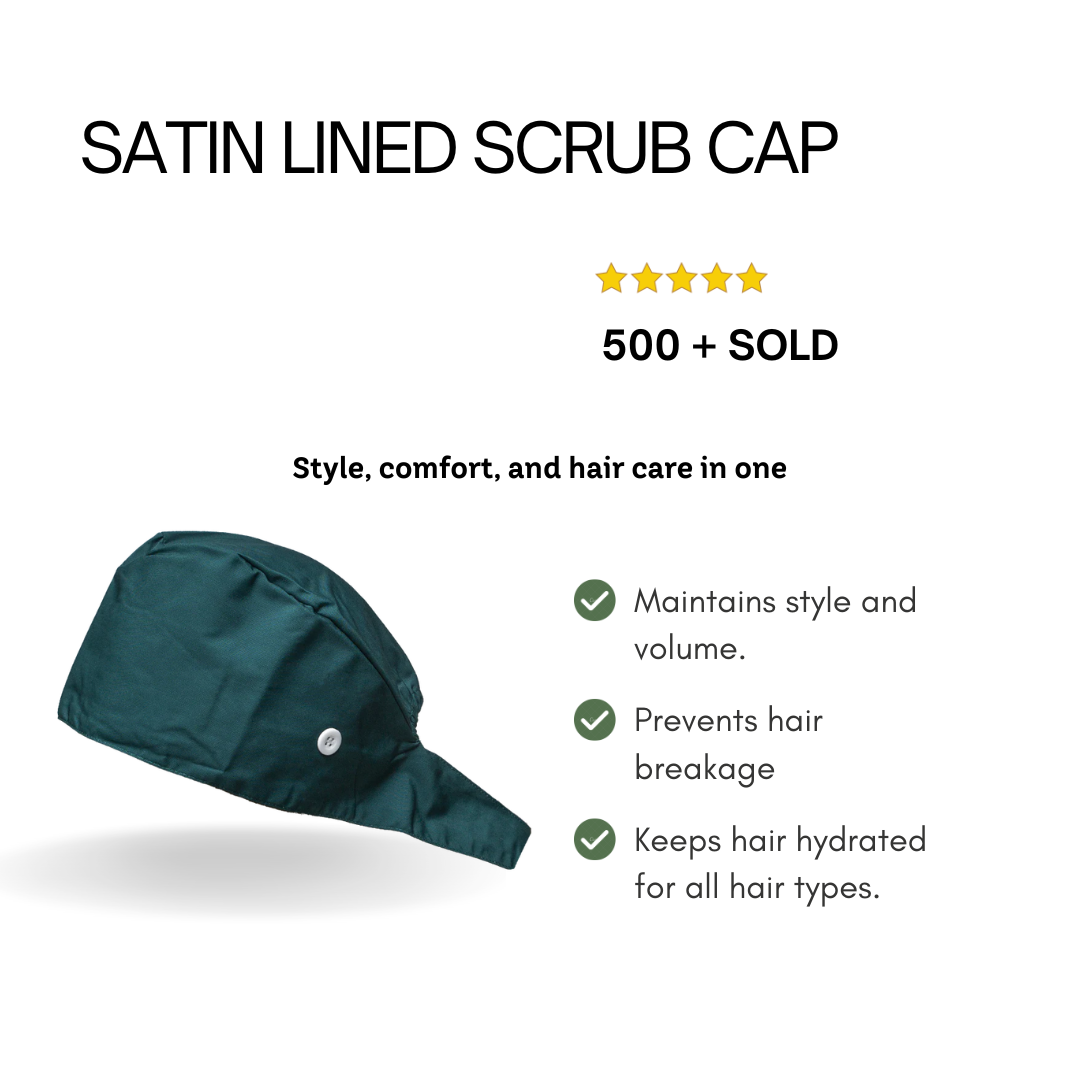 Satin line Scrub Cap with Buttons Forest Green