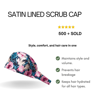 Satin line Scrub Cap with Buttons Deep Floral