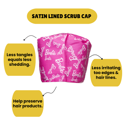 Satin line Scrub Cap with Buttons Barbie