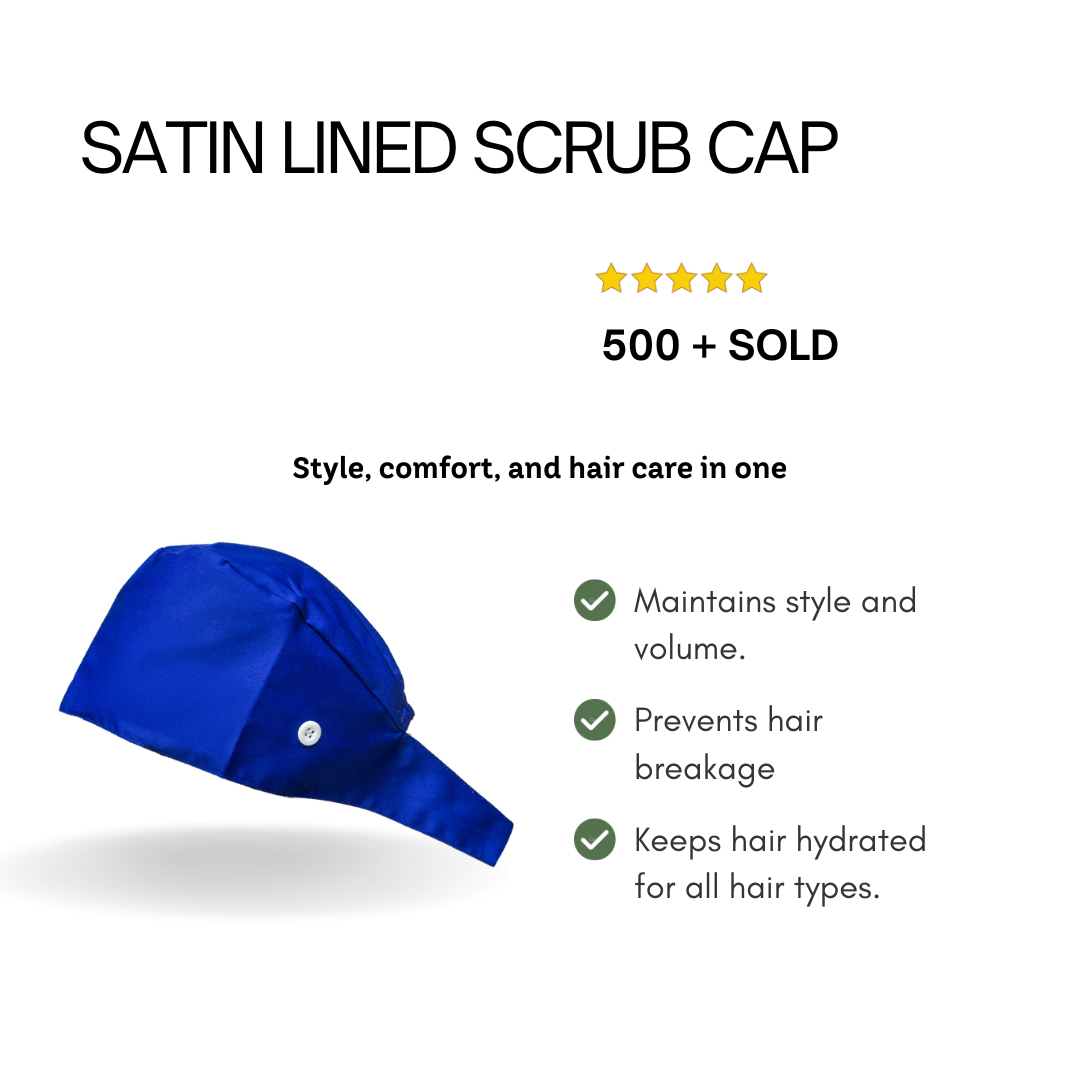 Satin line Scrub Cap with Buttons Dark Blue
