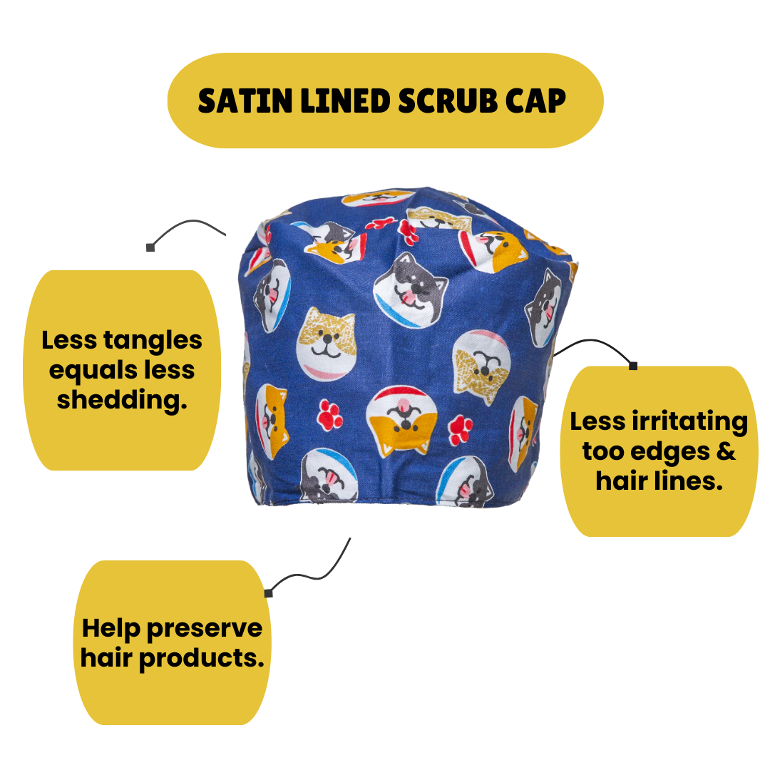 Satin line Scrub Cap with Buttons Dogs