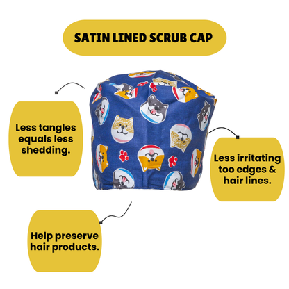 Satin line Scrub Cap with Buttons Dogs