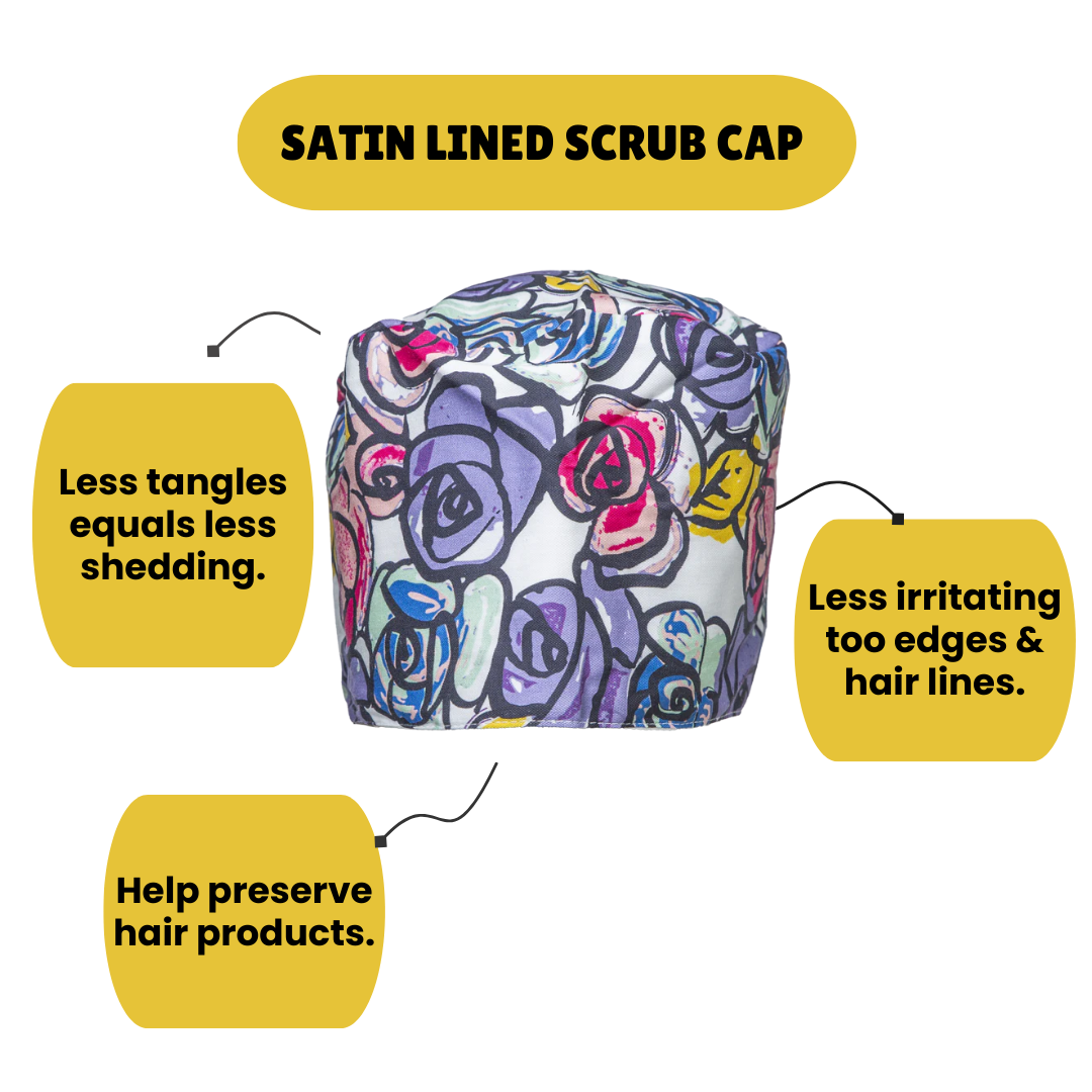 Satin line Scrub Cap with Buttons Graffiti Floral