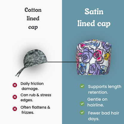 Satin line Scrub Cap with Buttons Graffiti Floral