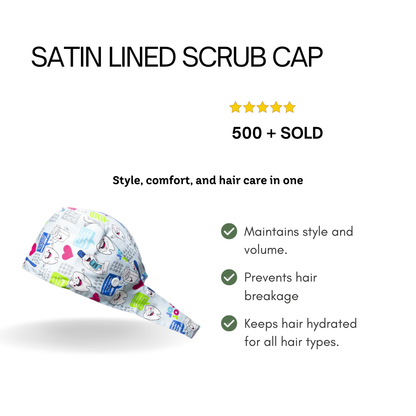 Satin line Scrub Cap with Buttons Light Blue Dental