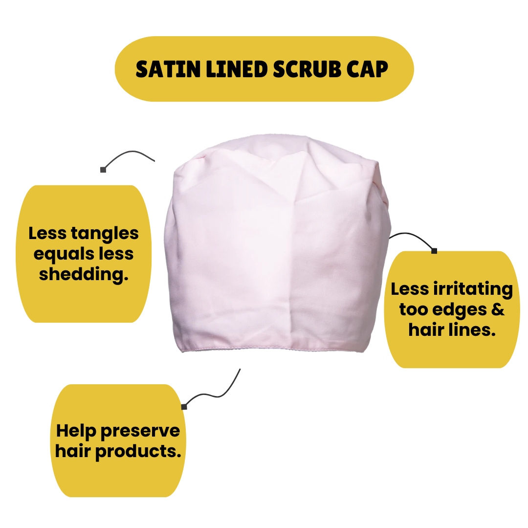 Satin line Scrub Cap with Buttons Light Pink