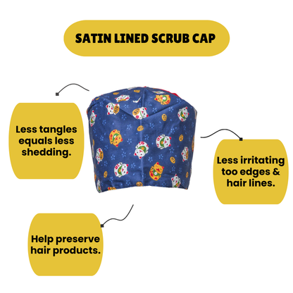 Satin line Scrub Cap with Buttons Small Cats