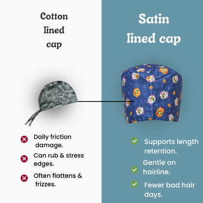 Satin line Scrub Cap with Buttons Small Cats