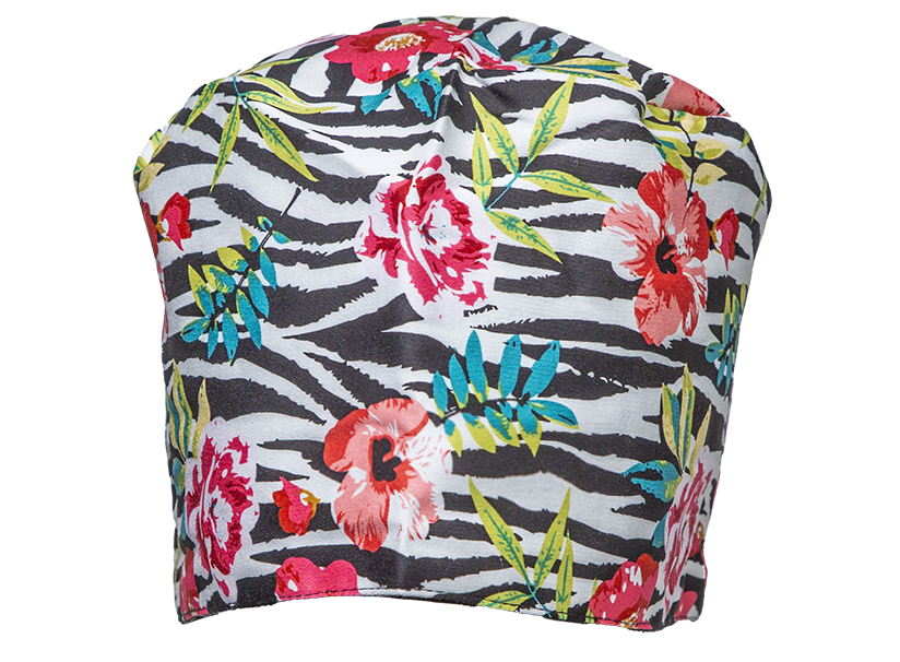 Satin line Scrub Cap with Buttons Flowers