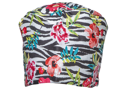 Satin line Scrub Cap with Buttons Flowers
