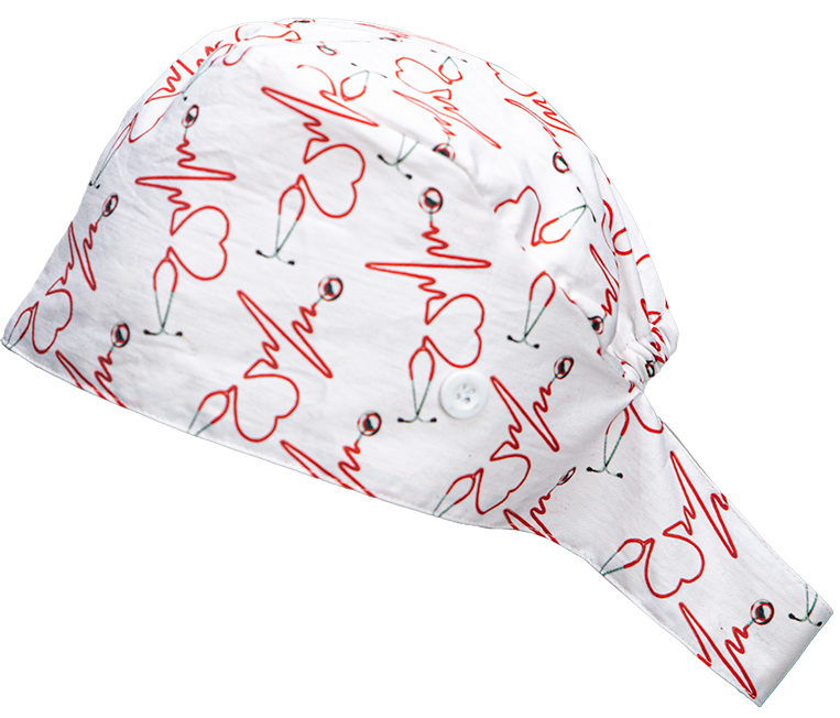 Satin Lined Scrub Cap Heartbeat & Stethoscope Print