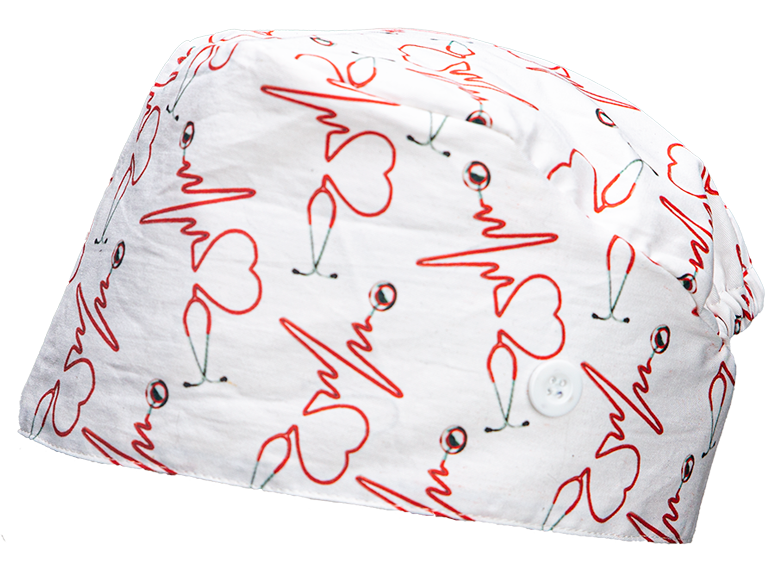 Satin Lined Scrub Cap Heartbeat & Stethoscope Print