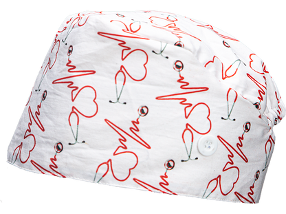 Satin Lined Scrub Cap Heartbeat & Stethoscope Print