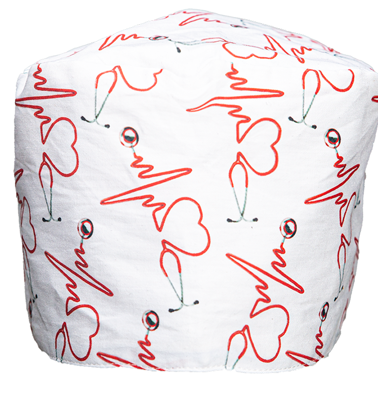 Satin Lined Scrub Cap Heartbeat & Stethoscope Print