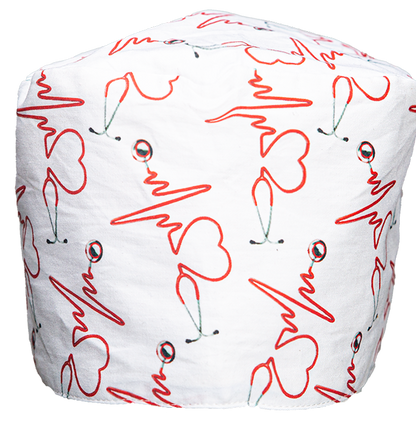 Satin Lined Scrub Cap Heartbeat & Stethoscope Print
