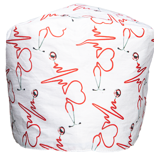 Satin Lined Scrub Cap Heartbeat & Stethoscope Print