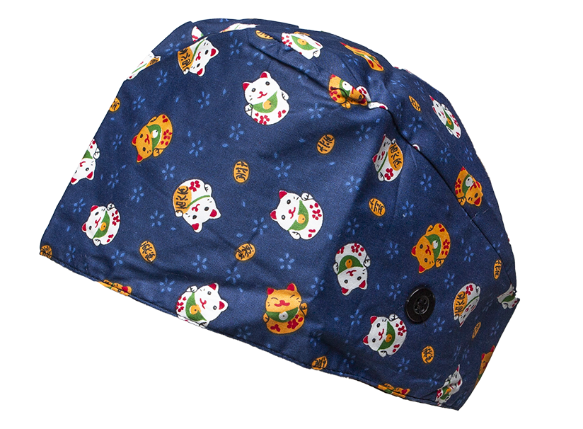 Satin line Scrub Cap with Buttons Small Cats