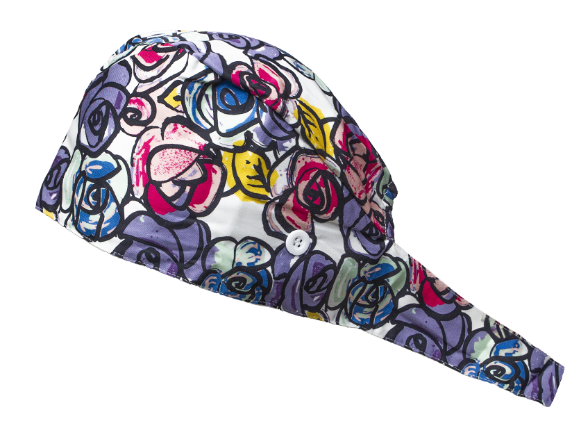 Satin line Scrub Cap with Buttons Graffiti Floral