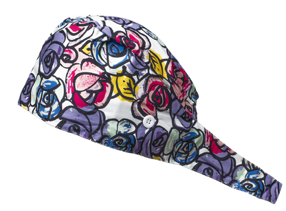 Satin line Scrub Cap with Buttons Graffiti Floral