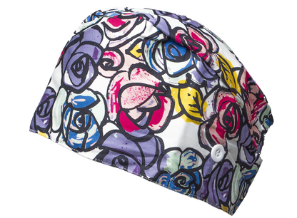 Satin line Scrub Cap with Buttons Graffiti Floral